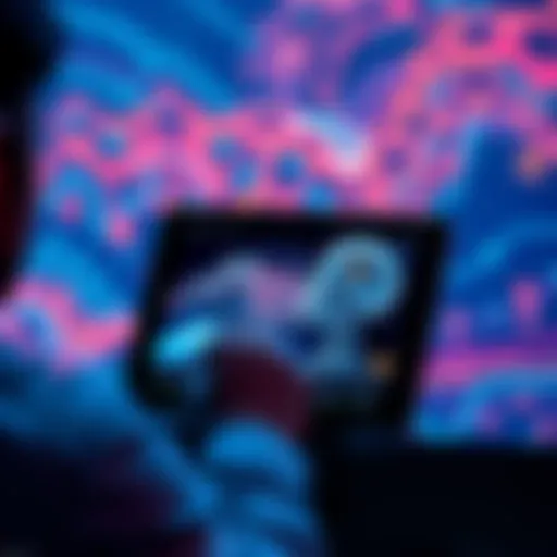 A person using a tablet to create art inspired by AI-generated images, showing a blend of technology and traditional art techniques.