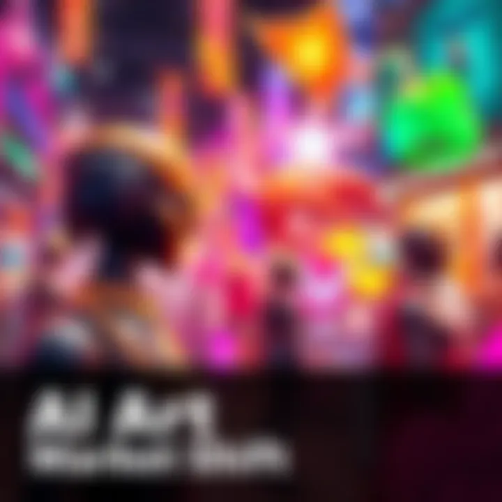 A digital artwork showcasing a vibrant mix of traditional and AI-generated art styles, symbolizing the changing dynamics of the art market.