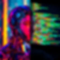 A split image showing vibrant AI-generated art on one side and a coding screen with colorful visualizations on the other, representing the contrast between AI art and vibe coding.