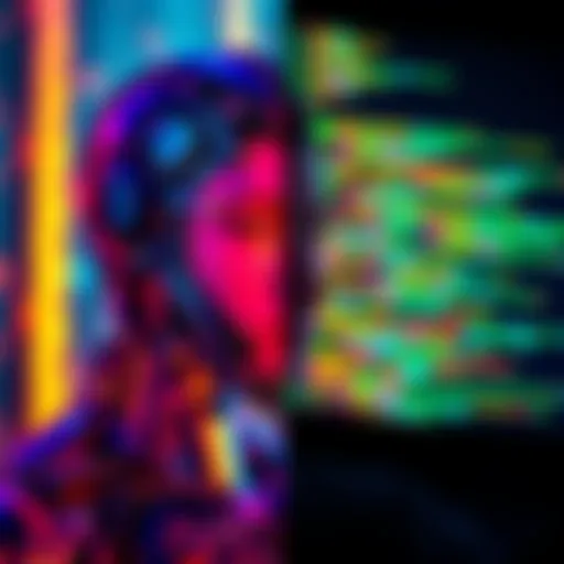 A split image showing vibrant AI-generated art on one side and a coding screen with colorful visualizations on the other, representing the contrast between AI art and vibe coding.