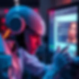 An AI artist looking distressed while reading negative comments on a computer screen, representing the controversy around offensive remarks.