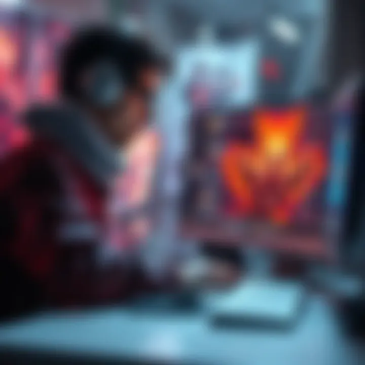 An AI artist focused on creating digital art while facing negative comments on a computer screen. The atmosphere shows a mix of creativity and tension.