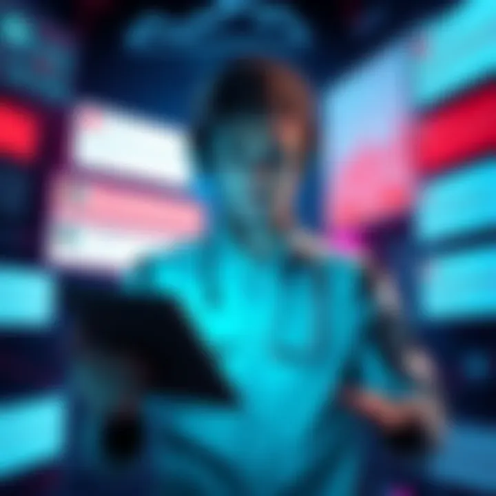 A digital artist looks worried while holding a tablet, surrounded by negative comments on screens.