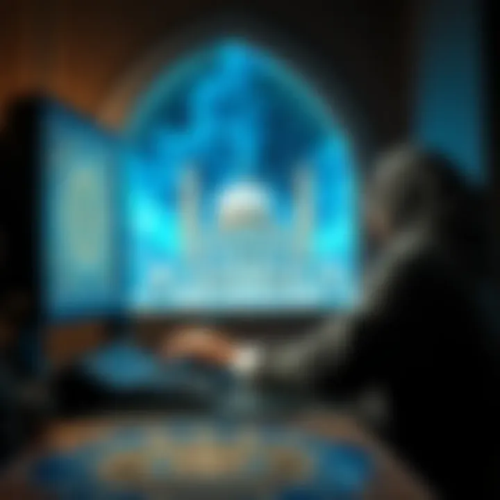 An artist works on a computer using AI software to create Islamic art, blending technology and tradition.