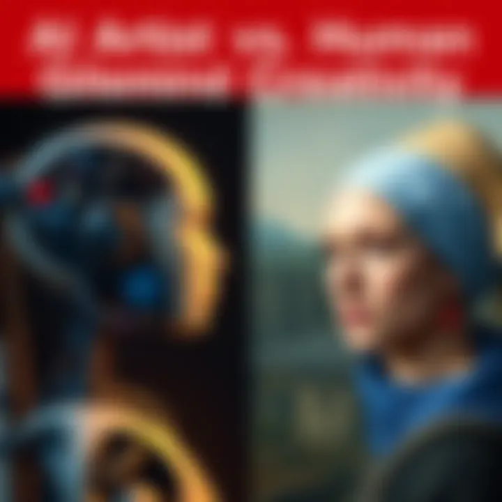 A side-by-side comparison of AI-generated art and a human-created painting, showcasing differences in style and emotion.