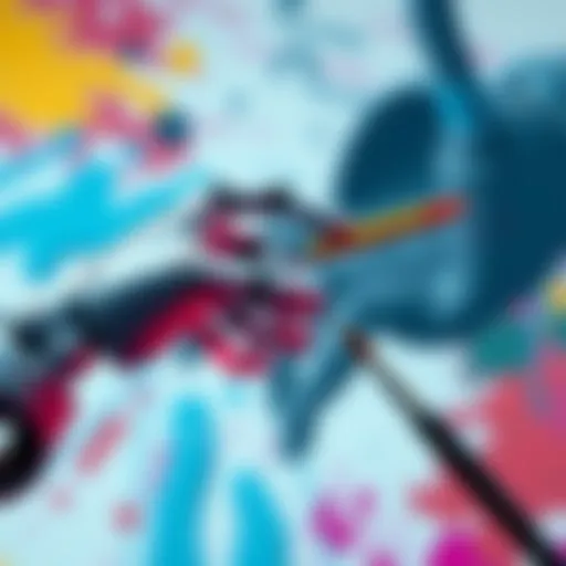 A robotic hand reaching out to an artist's paintbrush, symbolizing the interaction between technology and creativity.
