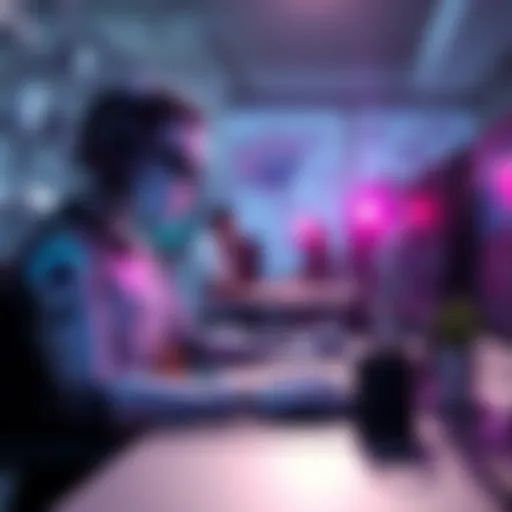 A digital assistant represented as a friendly robot helping a person with tasks on a computer and various devices.
