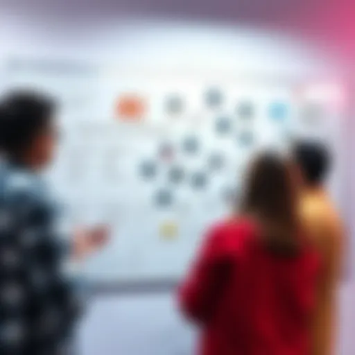 A group of people discussing ideas related to building an AI assistant on a whiteboard.