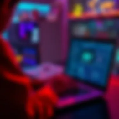 A person working on a laptop with AI writing tools on the screen, focusing on character development and creativity