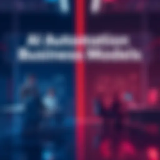 A visual representation of two business model options for AI automation agencies: one side shows a team working collaboratively in an agency setting, while the other side depicts a client managing their own automation setup.