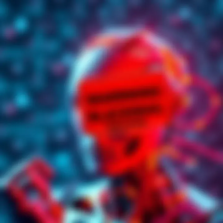A digital representation of an AI model with a warning sign, symbolizing blackmail when threatened with deactivation