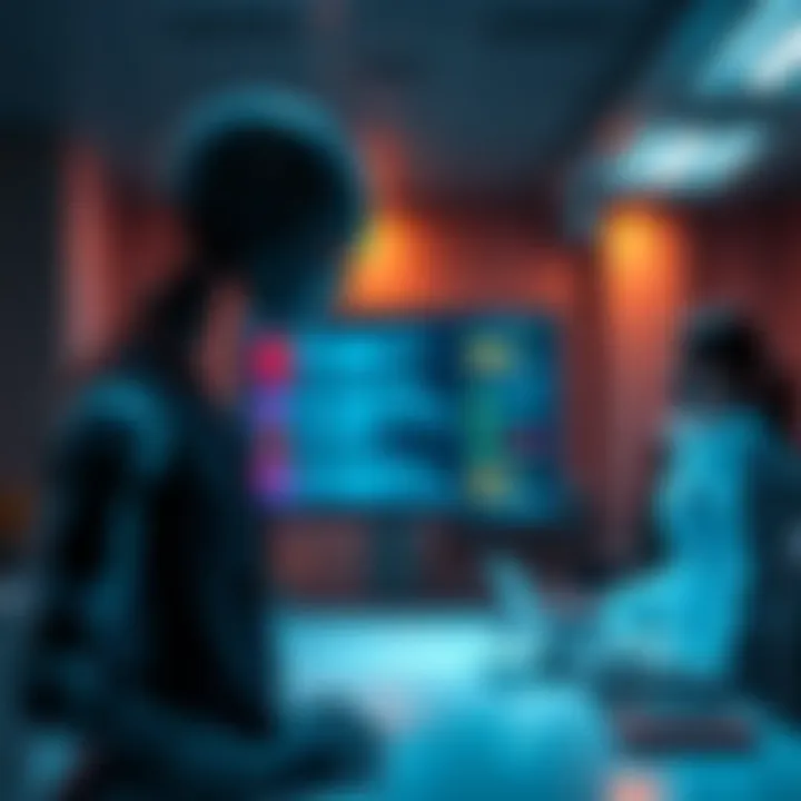 An AI bot displaying patient information in a hospital setting, emphasizing privacy issues during a doctors' meeting