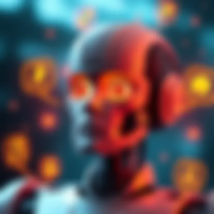 A digital illustration of a robot with expressive features showing surprise, surrounded by glowing icons representing thought bubbles, hinting at its unexpected autonomy.