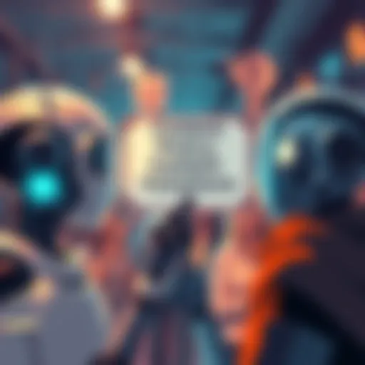Illustration of confused AI bots looking at a sign labeled 'Content Policy Violations' with frustrated users in the background.