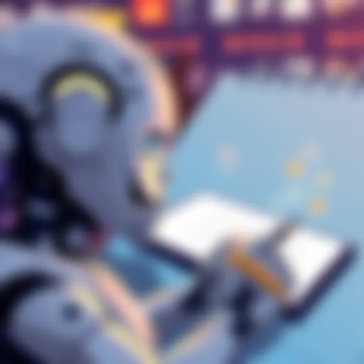 An illustration of an AI character brainstorming ideas on a digital notepad, showcasing a simple Scratchpad technique for generating responses.