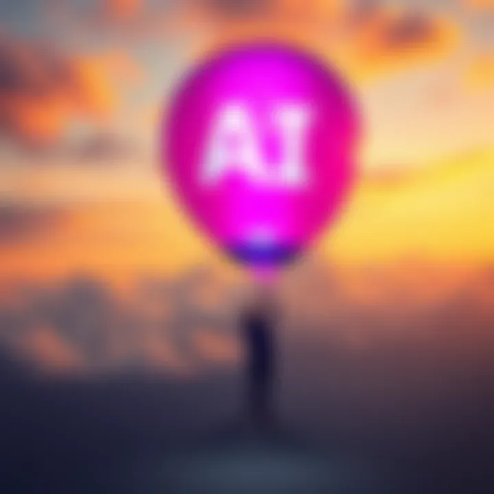 A visual representation of a balloon labeled 'AI' inflating while being held by a person, with a cloud of worry in the background symbolizing market concerns.