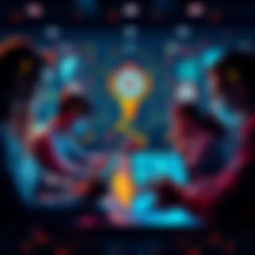 A business team using AI technology on laptops and tablets to improve efficiency and project management.