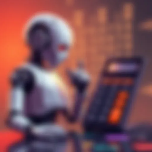 Illustration showing a robot struggling with basic arithmetic next to a functioning calculator, symbolizing the contrast between AI capabilities and traditional math skills.