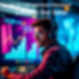 A person on a call with an AI assistant on the screen, showcasing business growth graphs in the background