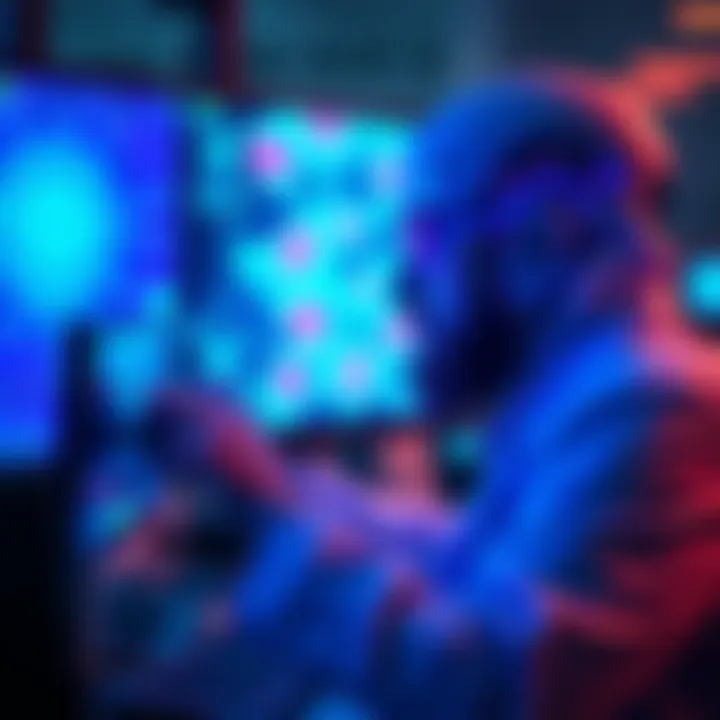 A scientist working with AI technology to analyze cancer cells on a computer screen.