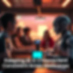 A scene depicting AI characters interacting in a short drama setting with consistent visual styles and expressions