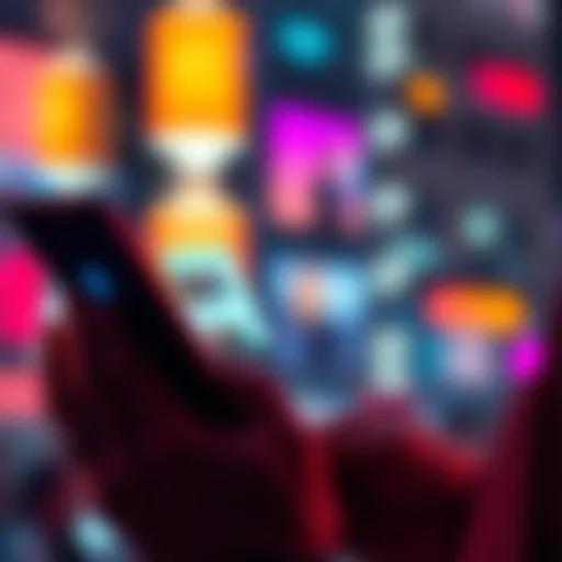 AI chat features A person interacting with an AI chat app on a smartphone, displaying various AI-generated content options.