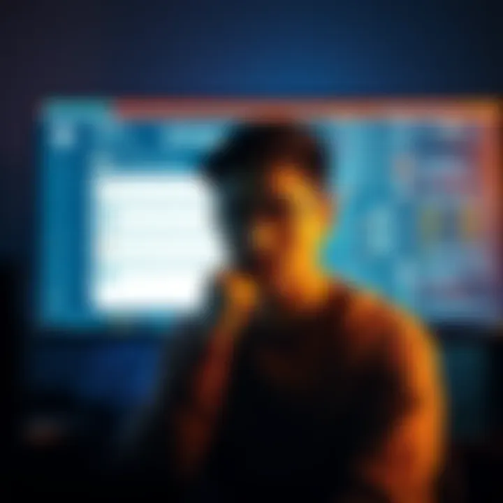 A person thinking while interacting with an AI chat on a computer screen, showing both clarity and confusion in their expressions.