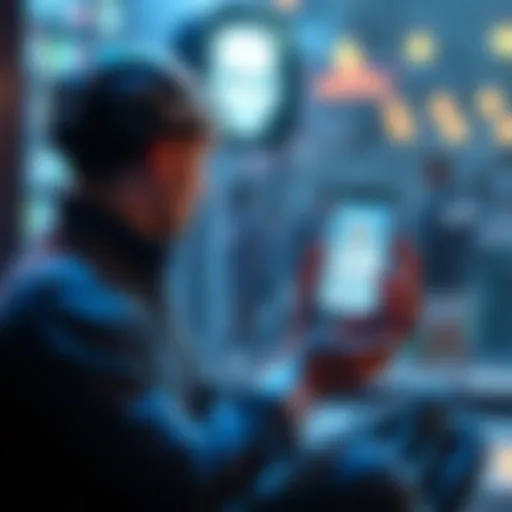 A person sitting with a smartphone displaying a chatbot interface, engaged in a conversation.
