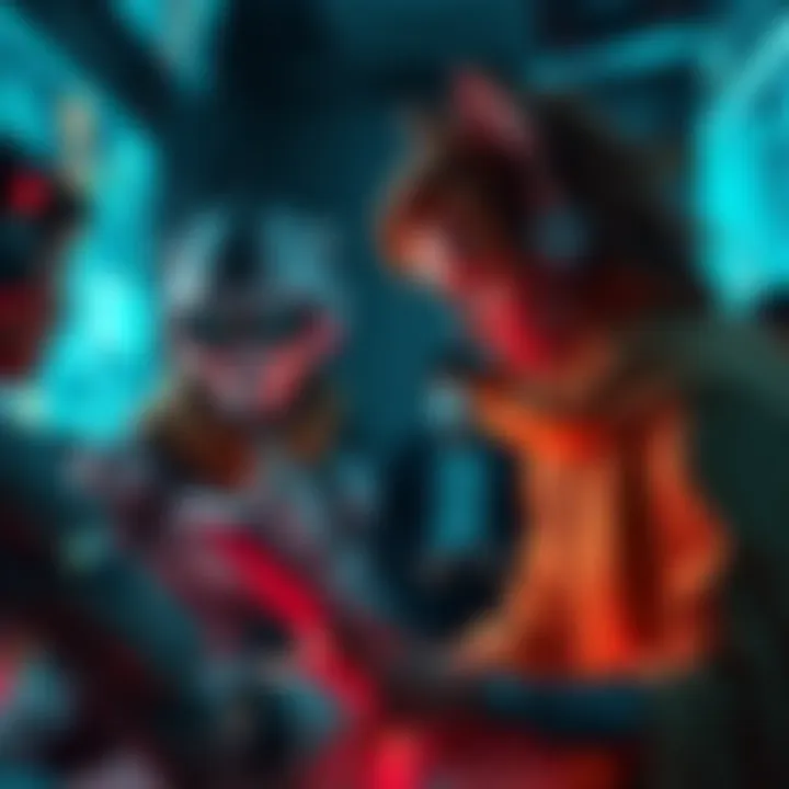 A scene showing frustrated people interacting with AI chatbots while roleplaying, depicting characters like the Big Bad Wolf in a repetitive power struggle.