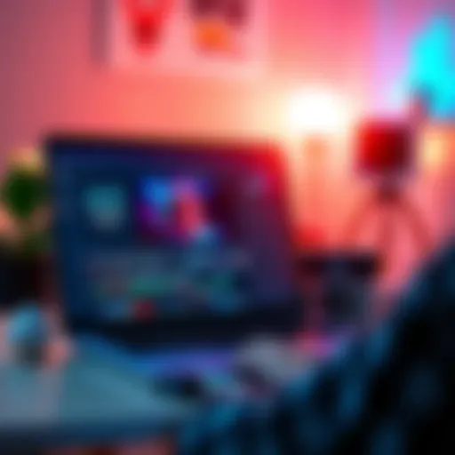 A person editing a cinematic video using AI tools on a laptop with vibrant visuals on the screen