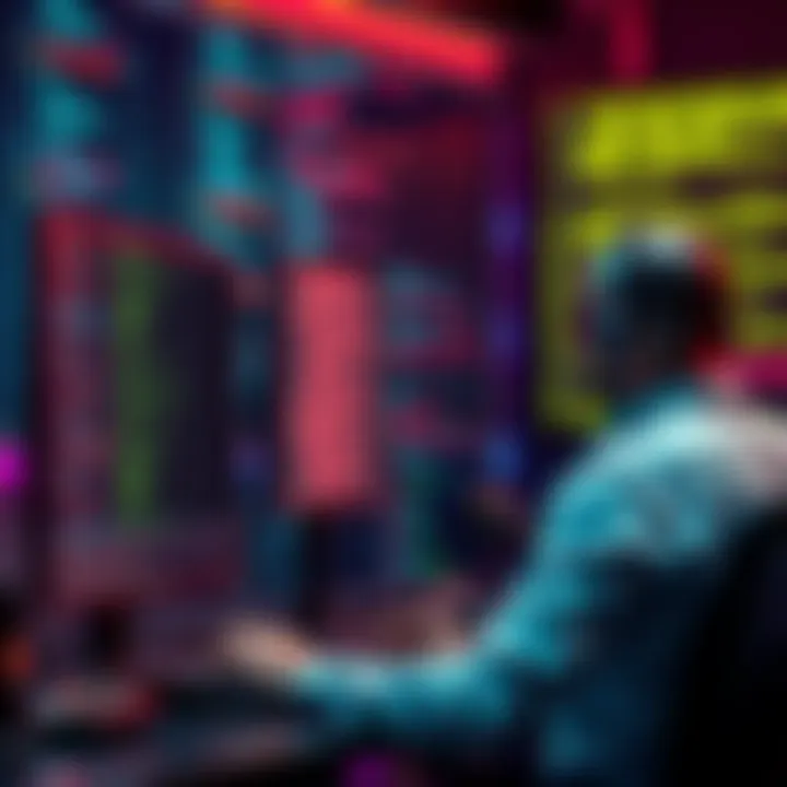 A developer working on a computer with AI coding tools on the screen, surrounded by code snippets and tech devices.