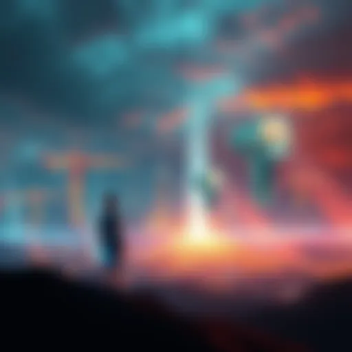 A digital landscape showing AI technology influencing various aspects of society, culture, and economy.