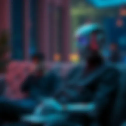 AI Companion Relationship A person sitting with a friendly-looking AI companion, both sharing a thoughtful moment together.