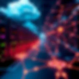 A visual representation of centralized AI computing with cloud servers and limited access points, contrasted with decentralized network nodes symbolizing the Qubic project.