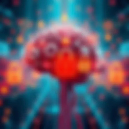 A graphic representation of artificial intelligence, showcasing a brain made of circuits with gears and locks symbolizing limitations, surrounded by icons of various specialized tasks.