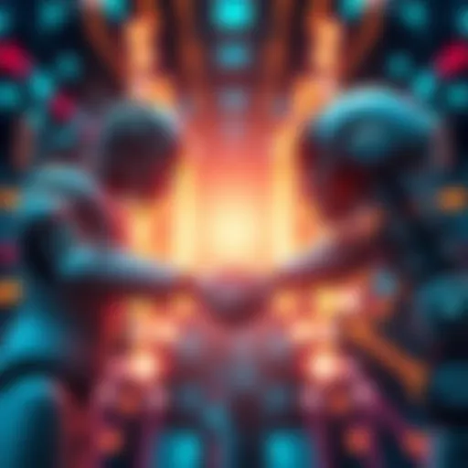 A graphic depicting a robot and human shaking hands, symbolizing the goal of achieving AGI.
