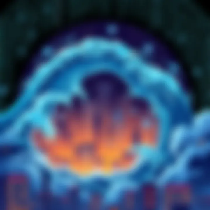 An illustration showing a massive wave of binary code crashing over a city, symbolizing the flood of AI-generated content overwhelming authentic media voices.