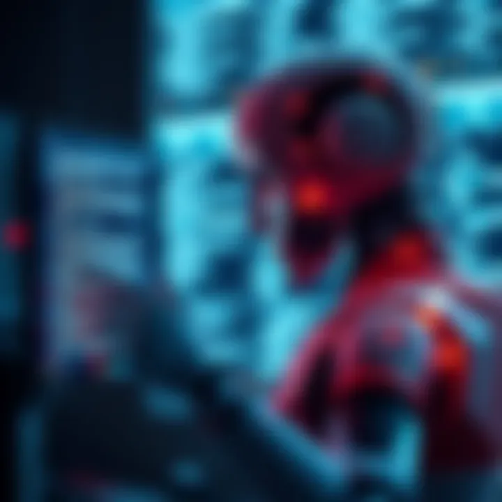 A robot analyzing text on a screen, representing AI understanding of human behavior in conversations.