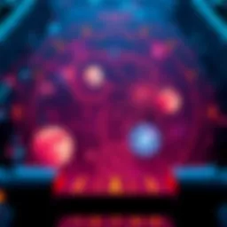 A futuristic AI interface displaying cosmic elements like stars and galaxies while pondering questions about life and the universe.