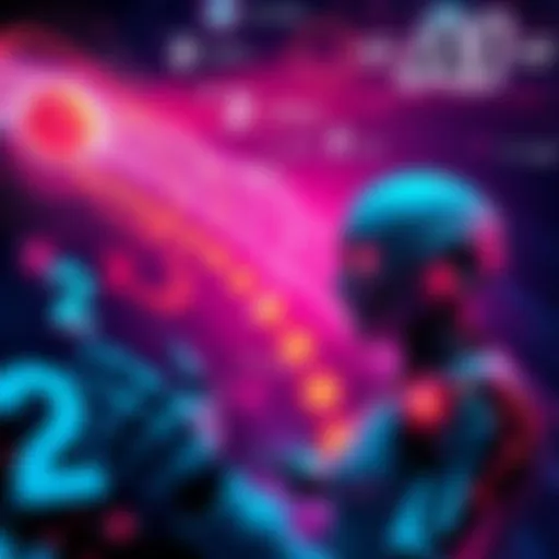 A futuristic scene showing a robot analyzing stars and black holes in space with mathematical equations around it.