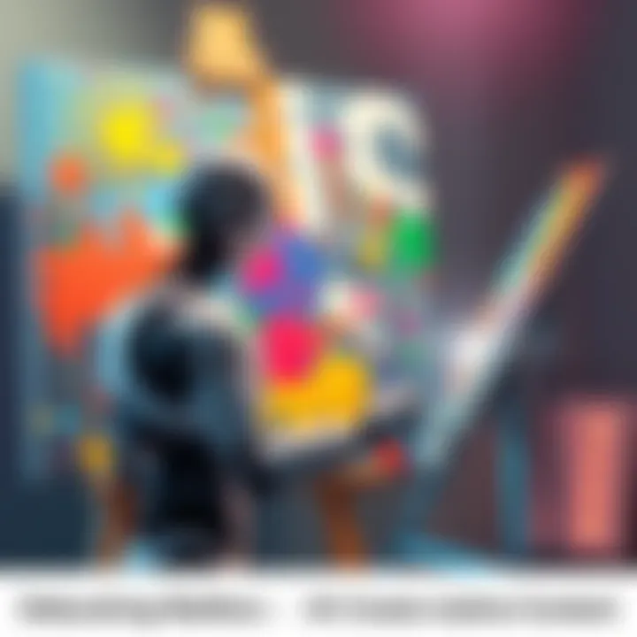 Illustration showing a robot painting a colorful canvas, symbolizing AI's role in creative expression.