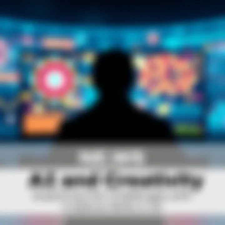 A person brainstorming ideas in front of a computer with AI graphics on the screen