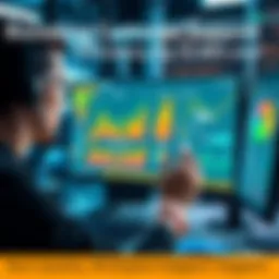 A customer support agent using an AI tool for training, showcasing improved performance metrics and real-time feedback on a computer screen.