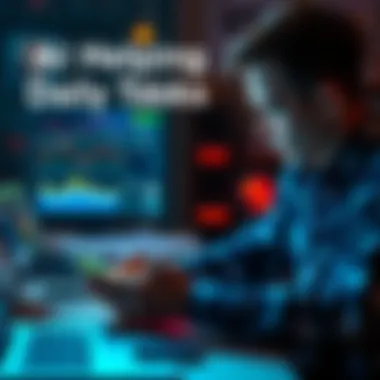 A person using a smartphone with AI apps for productivity while working at a desk.