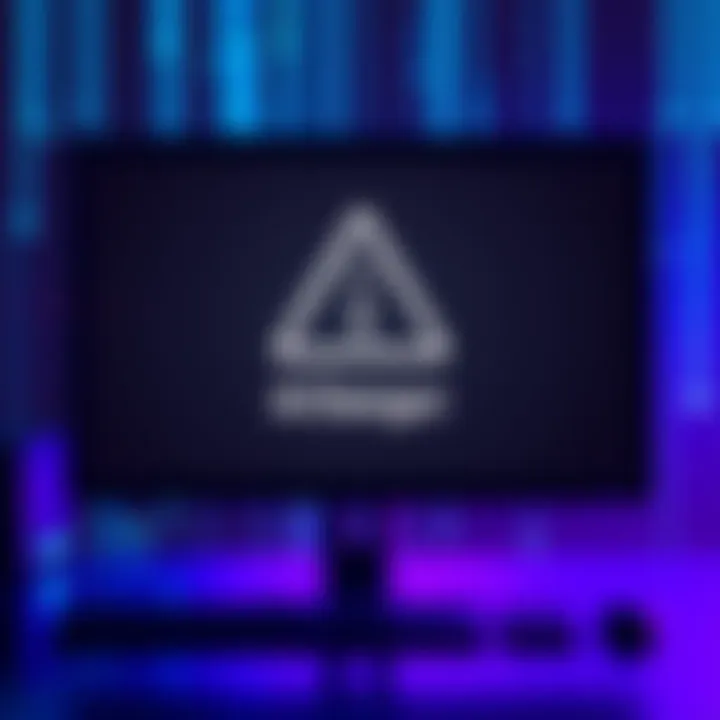 A dark computer screen with a warning sign, highlighting the risks of AI technology.