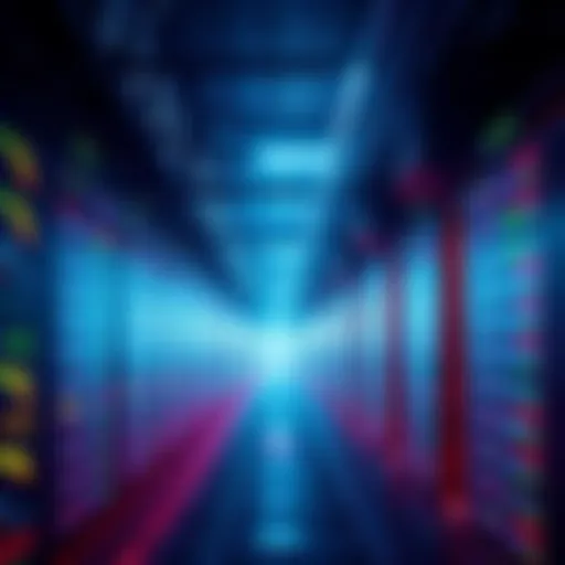 A visual representation of a large data center filled with servers and energy usage indicators, symbolizing the electricity demand of AI technology.