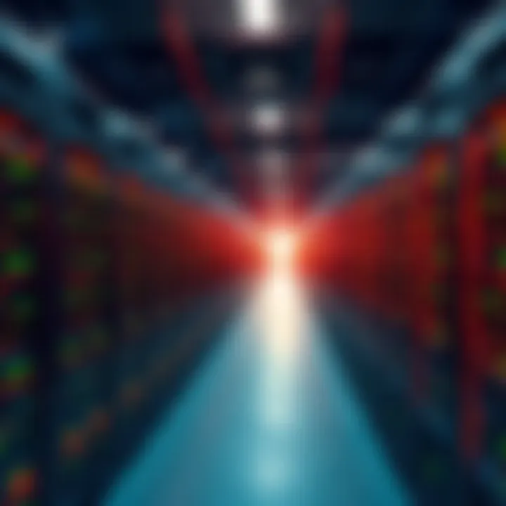A visual representation of a large AI data center with rows of servers and energy consumption indicators, highlighting the massive electricity demand.