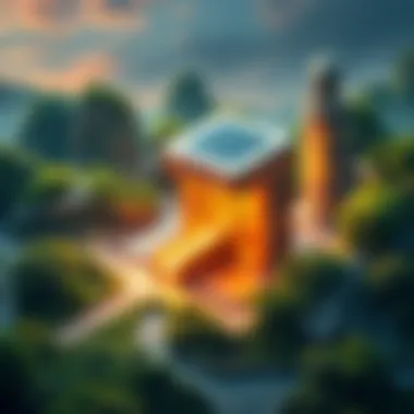 AI Data Centre Expansion in India A modern AI data centre building surrounded by green landscapes, highlighting the contrast between technology and nature.