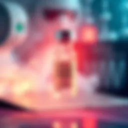 A visual representation of a vaccine vial with AI-themed digital elements and a medical background.