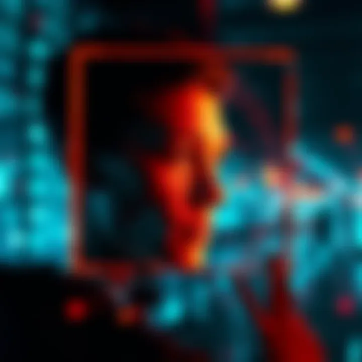 A person looking into a mirror that reflects a digital face, symbolizing the relationship between AI and self-perception.